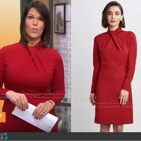 Elie Tahari Red Twist-Neck Sheath Dress Long Sleeve Size 10 NWT Luxury - Picture 2 of 11